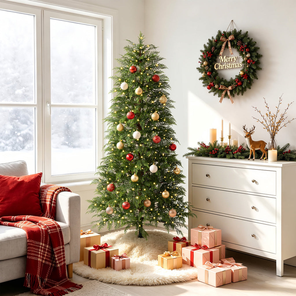 DR.Planzen 24" Pre-Lit Green Cypress Artificial Christmas Tree with 30 Warm White LED Lights, Mini Tabletop Xmas Tree in Woven Basket Base, Indoor Holiday Decoration