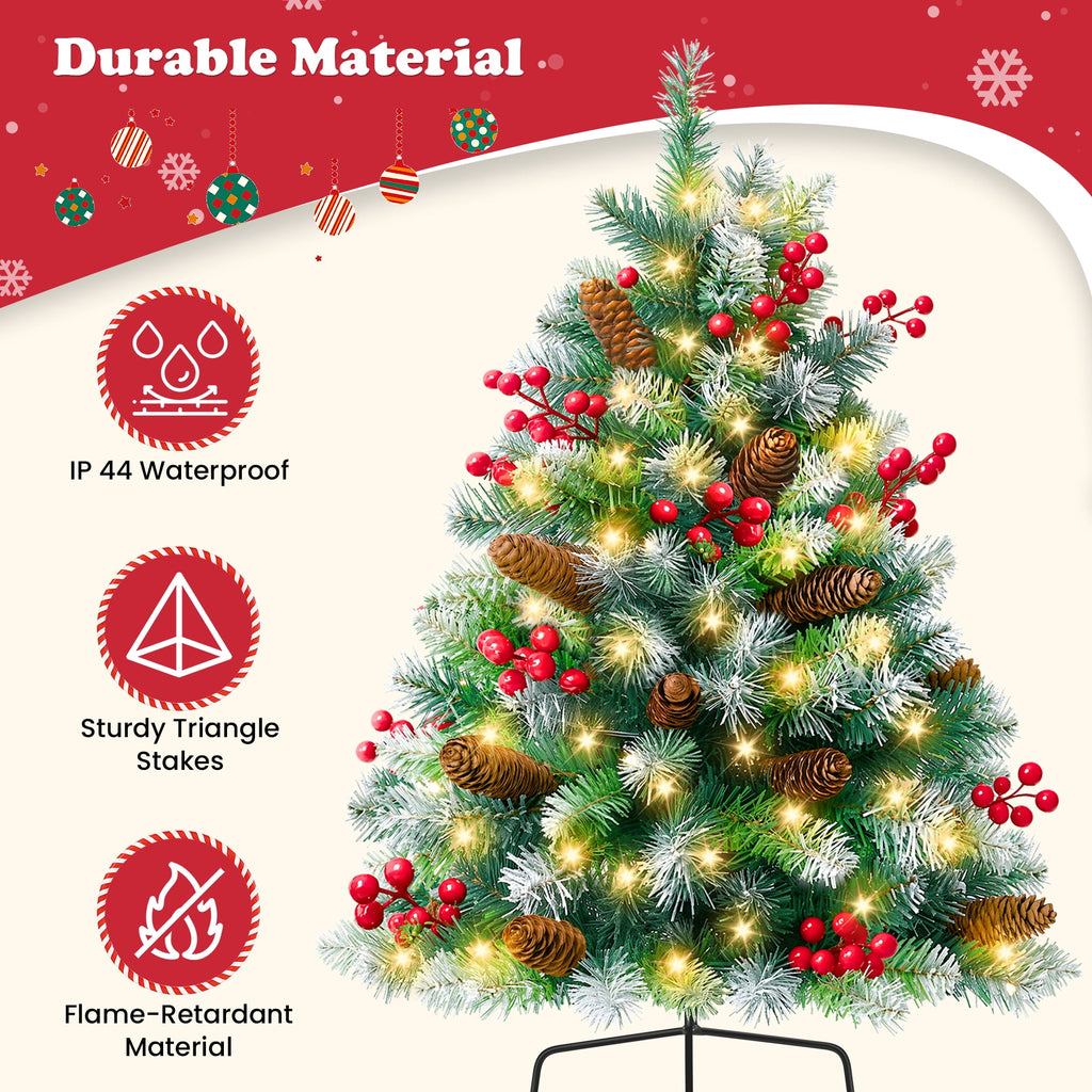 Yexmas 2PCS Small Outdoor Christmas Trees with LED Lights,30" Artificial Xmas Decora for Porch,Yard,Pathway,Garden,PVC