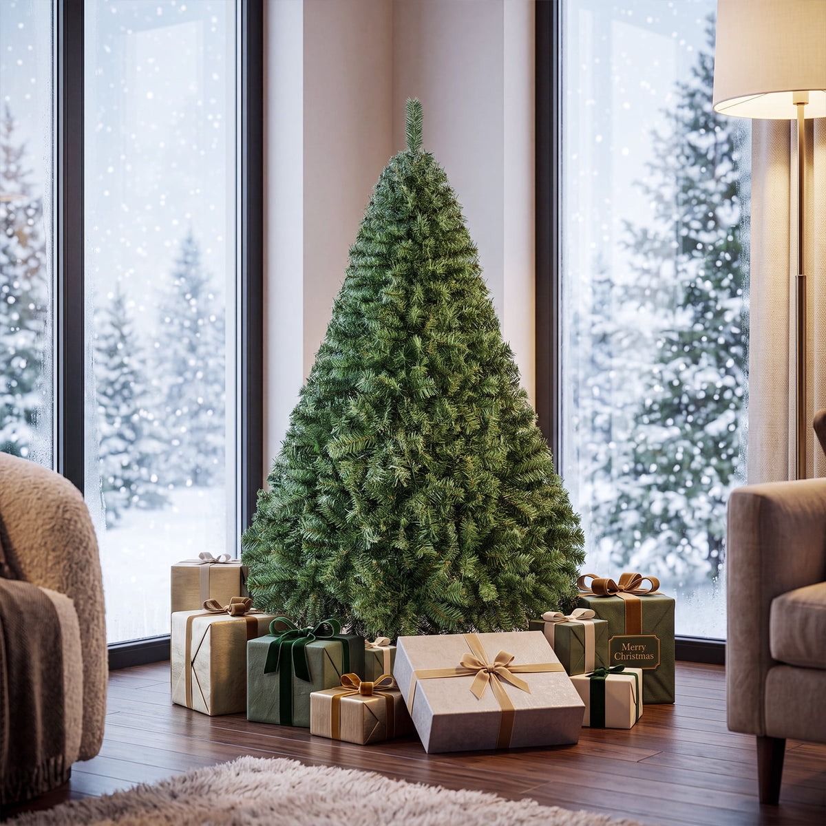 Costway 9FT PVC Christmas Tree 2132 Tips Hinged Solid Metal Legs