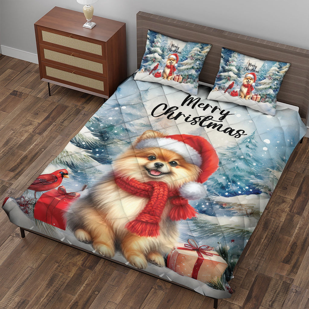 Merry Christmas French Bulldog Enjoys Woofmas Winter Xmas Holiday Quilt Bedding Set Dog Lover Gifts 1 Blanket Bed Cover 2 Pillowcases - 02022