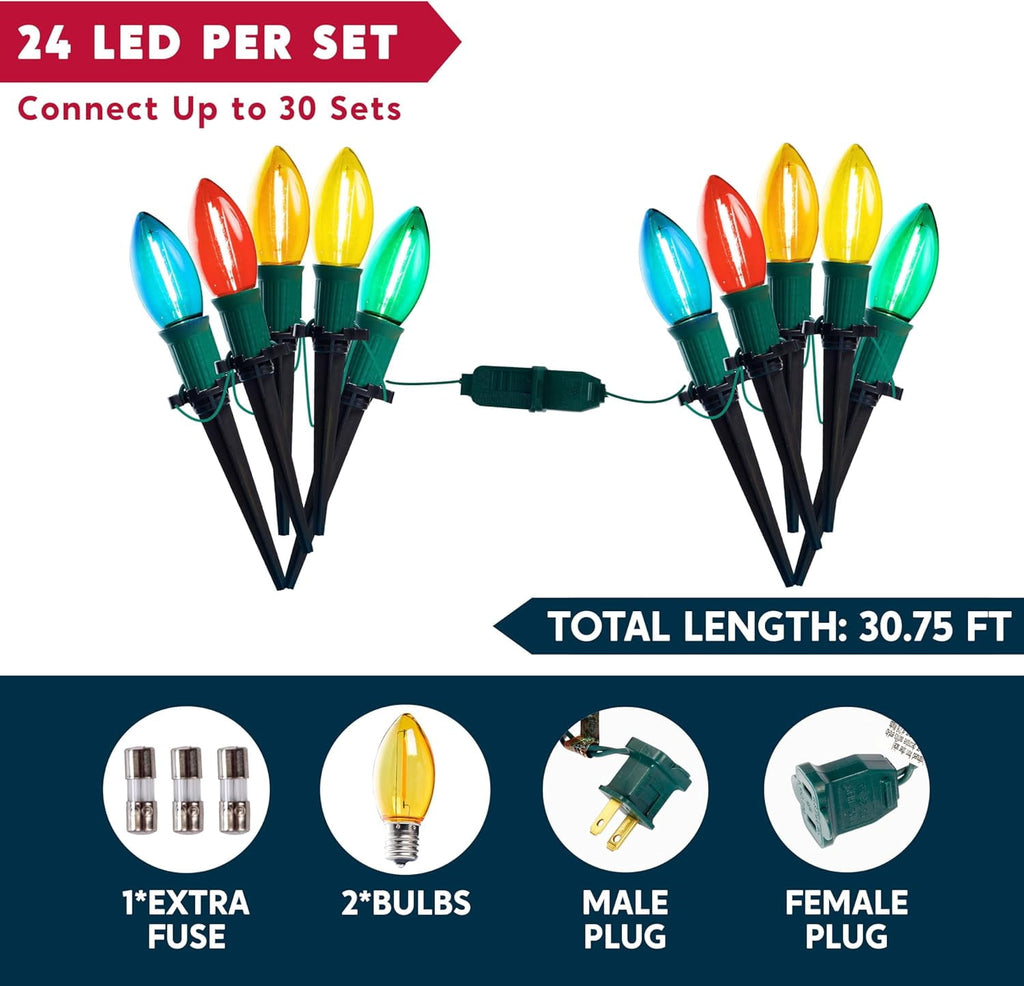 Joyfy Christmas Pathway Lights Outdoor,30.75 FT 24 Walkway Lights with Marker Stakes,Outdoor Christmas Lights for House Warm White Christmas Decorations