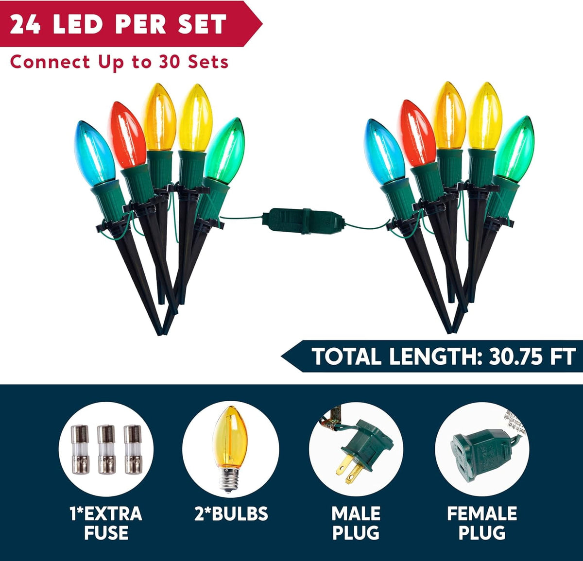 Joyfy Christmas Pathway Lights Outdoor,30.75 FT 24 Walkway Lights with Marker Stakes,Outdoor Christmas Lights for House Warm White Christmas Decorations