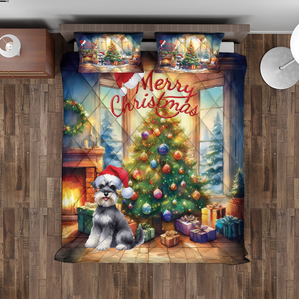 Merry Christmas French Bulldog Santa Hat Xmas Tree Winter Holiday Quilt Bedding Set Dog Lover Gifts 1 Blanket Bed Cover 2 Pillowcases - 01013