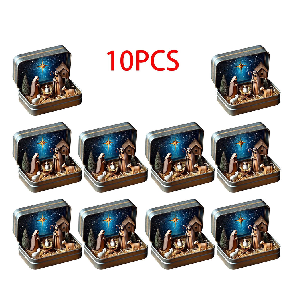 Daghihgewr Mini Christmas Nativity Set Tabletop Tin Box Multicolor Indoor Religious Ornament 1-Count 3.9 x 2.8 x 1.2 Inch