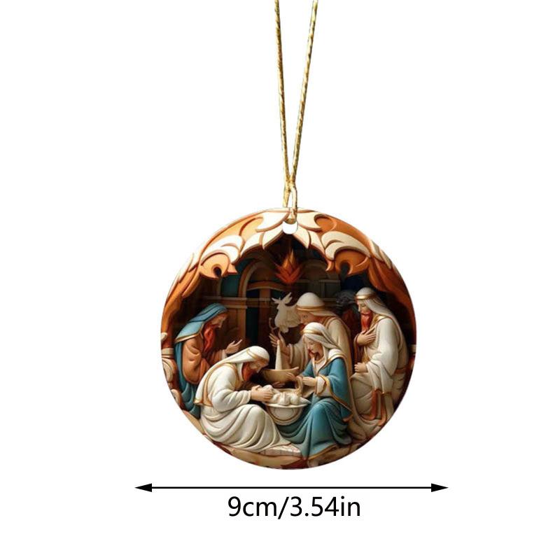 AuroraX The Birth of Jesus Nativity Scene Sets for Christmas Decor,Vintage Acrylic Hanging 3.5 Inch Ornament Indoor Holiday Christian Decor