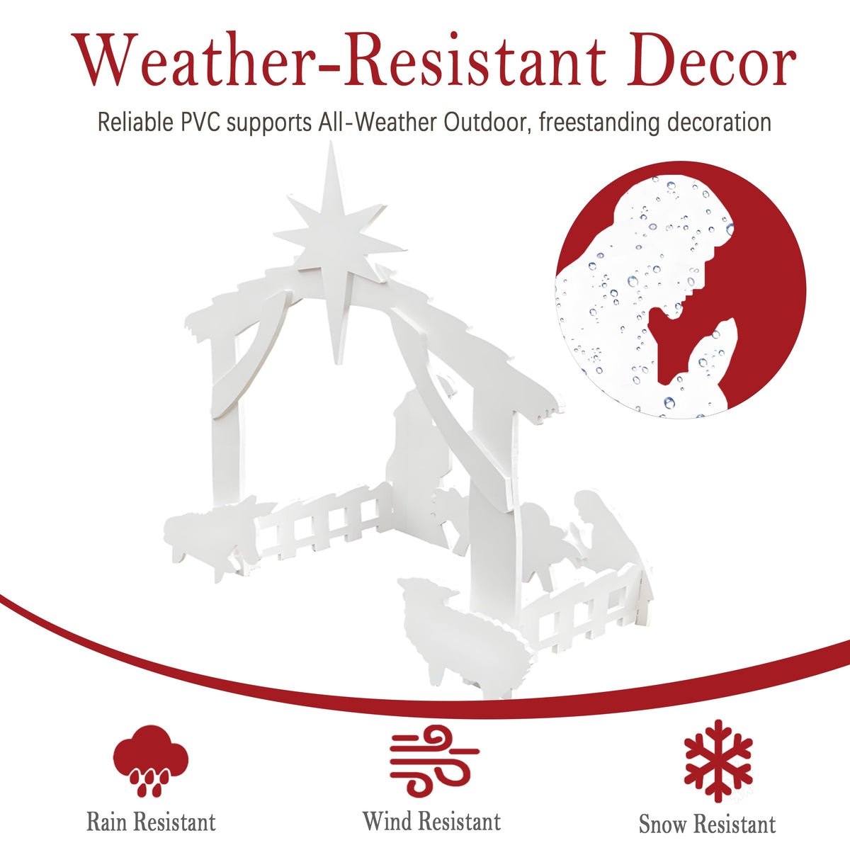 Outdoor Nativity Scene 4ft All-Weather Waterproof White PVC