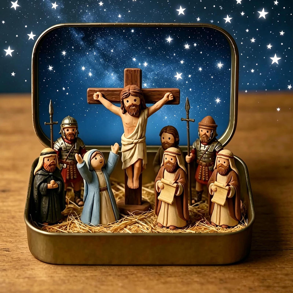 Daghihgewr Mini Christmas Nativity Set Tabletop Tin Box Multicolor Indoor Religious Ornament 1-Count 3.9 x 2.8 x 1.2 Inch