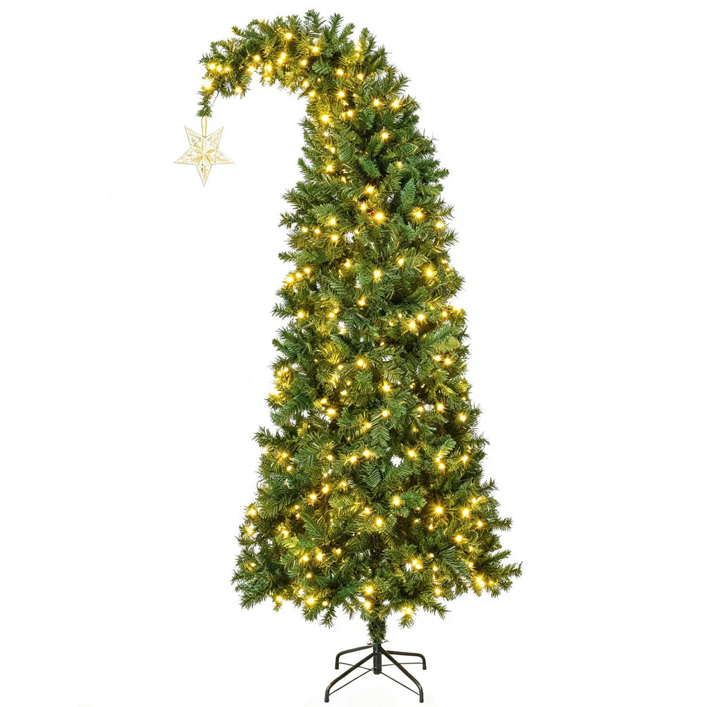 Firstness 6Ft Christmas Tree Crooked Neck, Prelit Artificial Xmas Tree with 250 Colorful Lights & 11 Modes, 825 Branch Tips, Storage Bag, PVC Bendable Top Christmas Tree