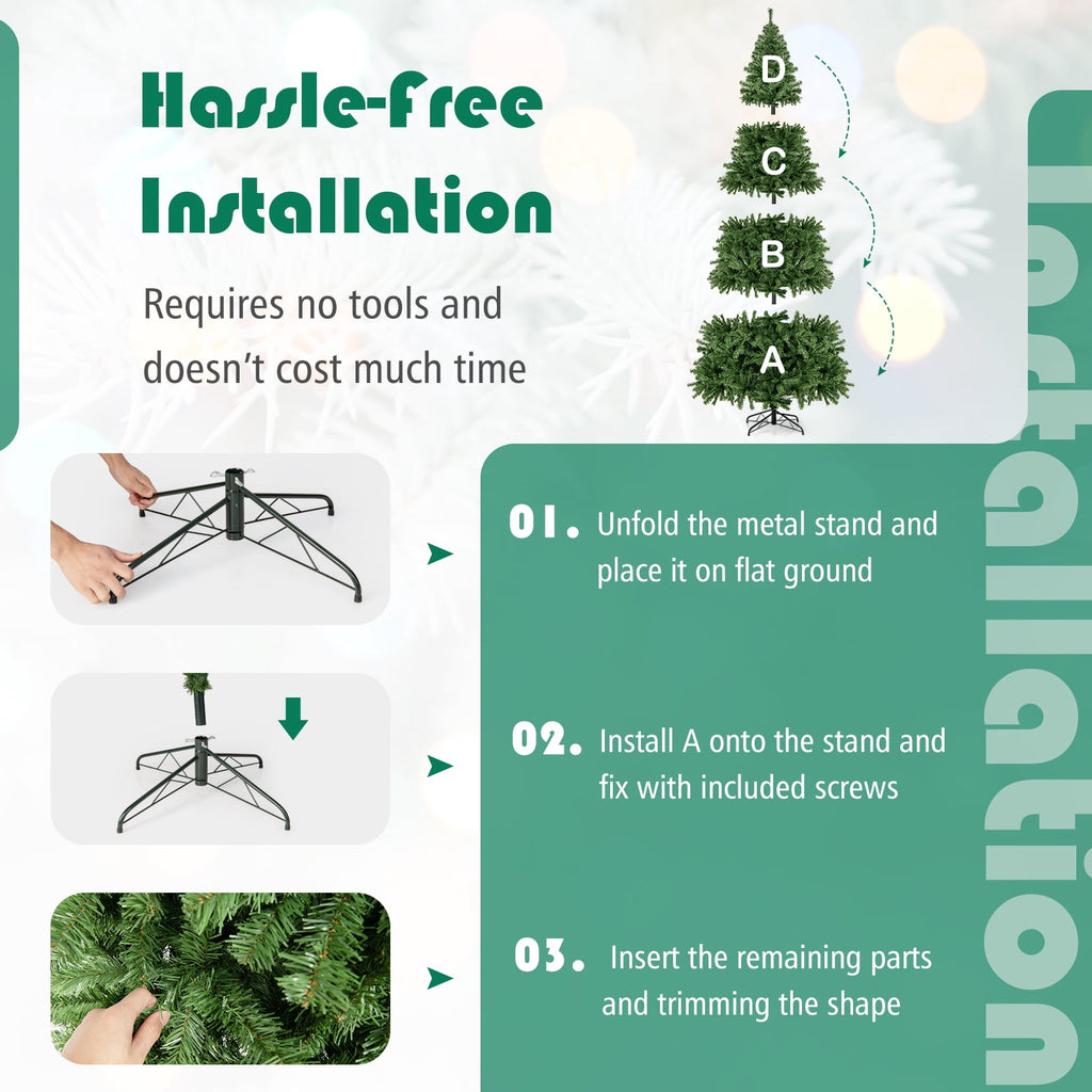 Costway 9FT PVC Christmas Tree 2132 Tips Hinged Solid Metal Legs