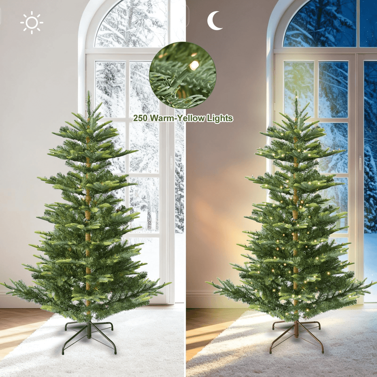 Makeatree 5ft Pre-lit Christmas Tree with 250 LED Lights, Aspen Fir, Layered & Sparse Design, Hinged Artificial Green Christmas Tree with PE&PVC Branch Tips, Fake Xmas Tree Indoor