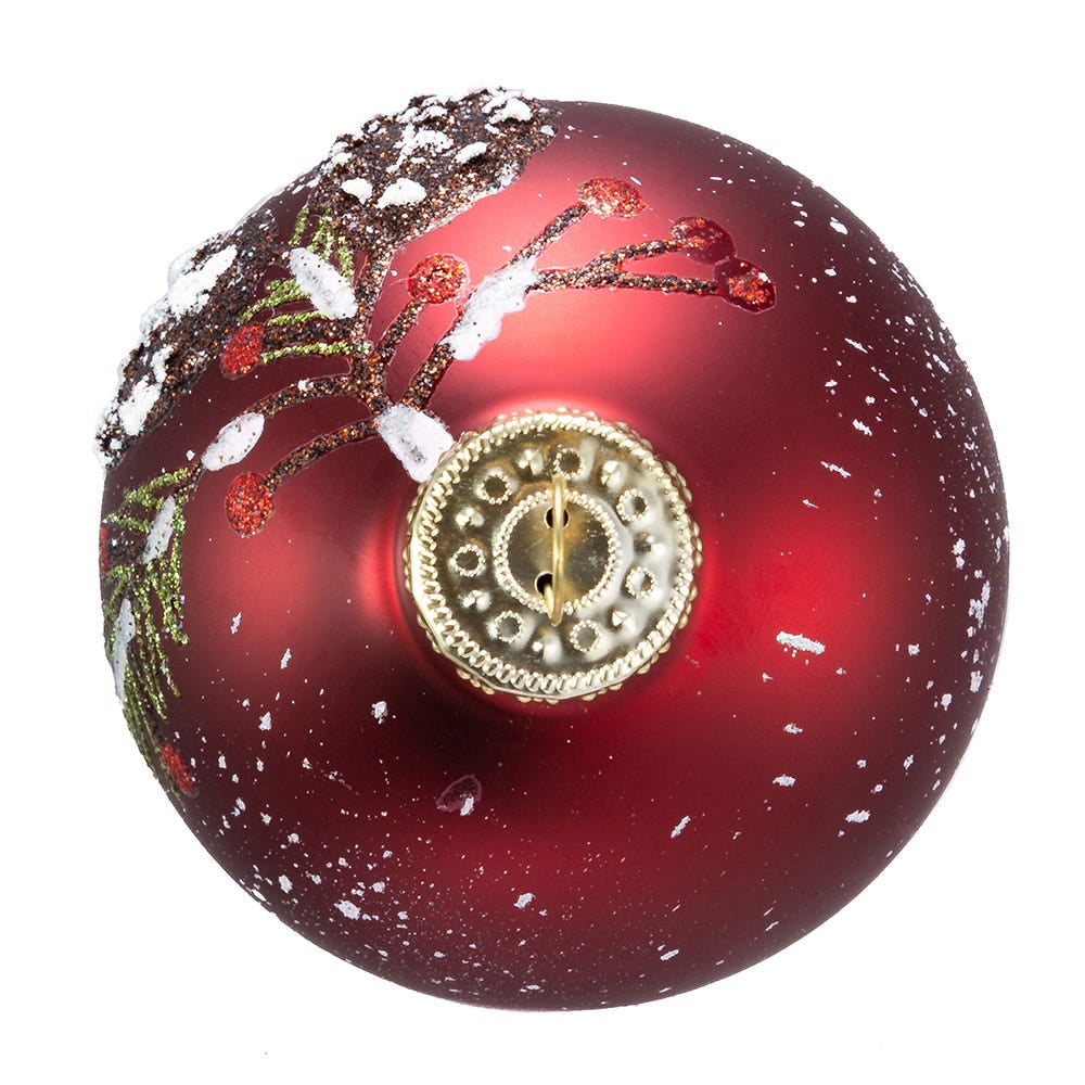 Kurt Adler 80MM Glass Red With Pinecone Design Ball Ornaments, 6 Piece Box Set