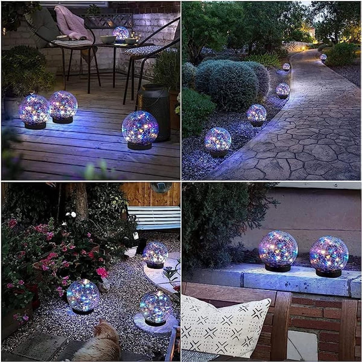LINLIN Crackle Glass Ball Lights, Globes Solar Garden Lights Waterproof Auto ON/Off for Flowerbed Path Patio Lawn Christmas Ornaments Lights