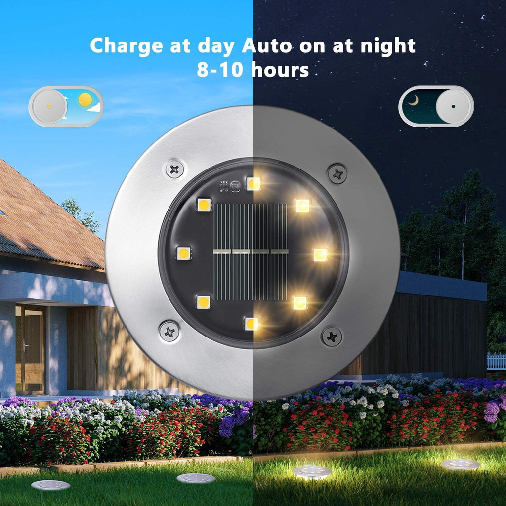 Rirool 12-Pack Solar Ground Lights, Waterproof Outdoor Garden LED Pathway Lights, Energy-Saving In-Ground Landscape Lighting for Yard, Lawn, Patio, Walkway - Cool White