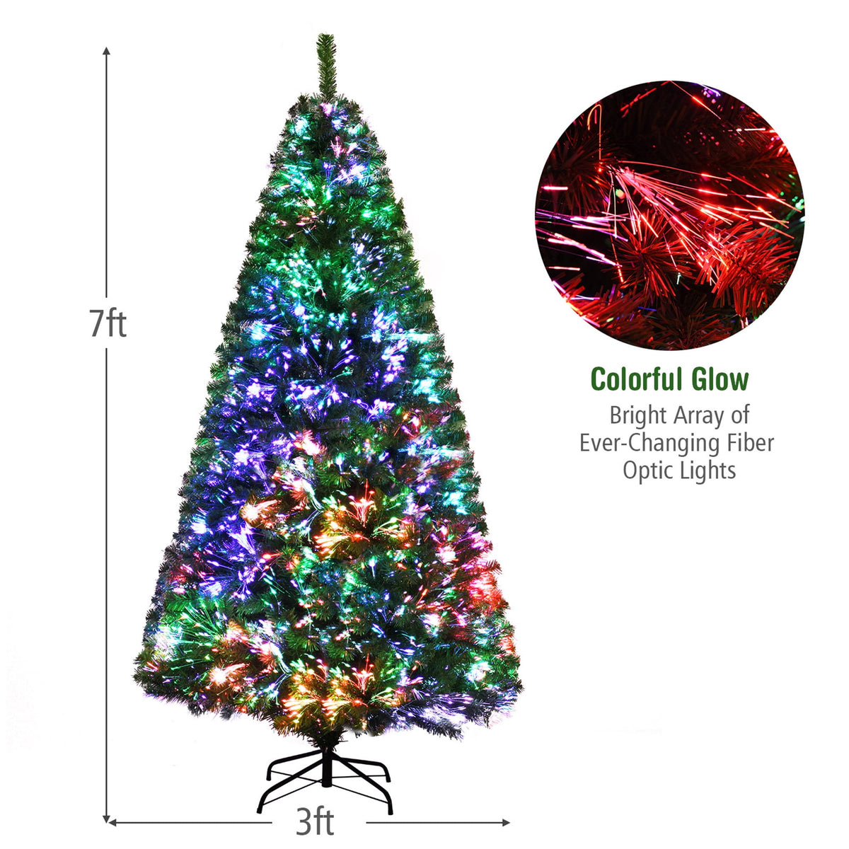 Gymax 7 FT Pre-lit Artificial Christmas Tree Fiber Optic Xmas Tree Holiday Decor