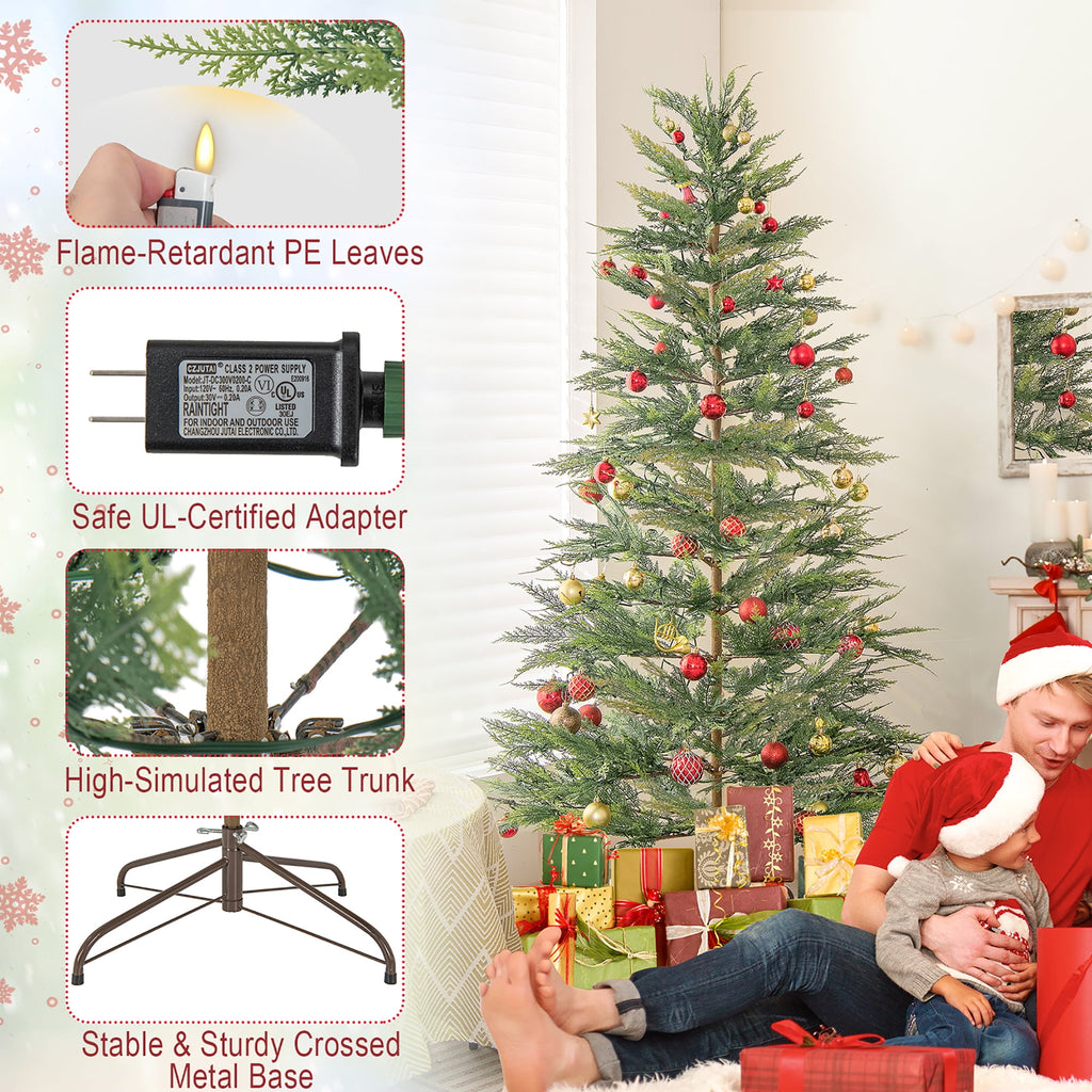 Gymax 7.5 FT Pre-Lit Artificial Christmas Tree Simulated Cypress Xmas Tree w/ Hinges