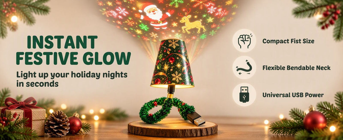 Magical Christmas Projection Night Light, USB Powered Holiday Projector with Festive Wall and Ceiling Effects for Bedroom, Living Room and Christmas Party Ambiance