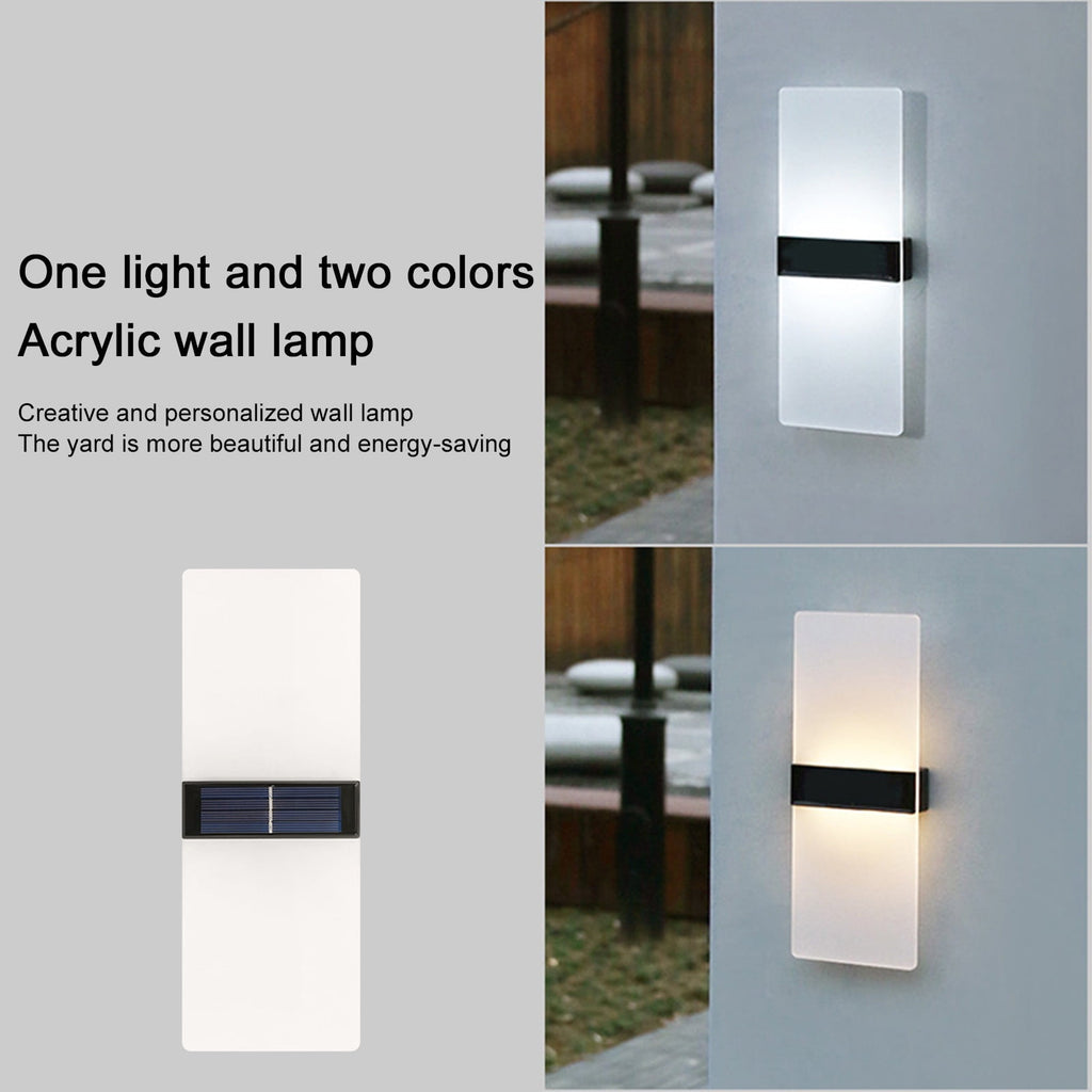 Gnmfd 2 Pack Solar Wall Lights Outdoor, LED IP65 Solar Fence Lights with Auto On/Off, Energy Saving Decorative Garden Lighting for Backyard Garage Pathway Yard Patio