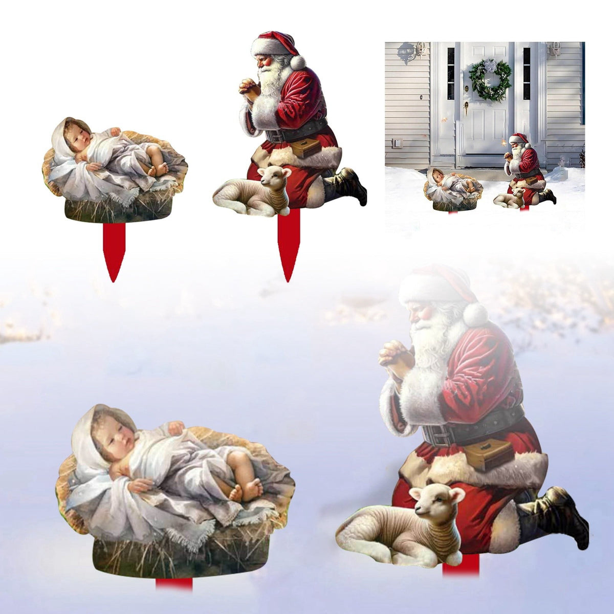 2PC Outdoor Nativity Scene-Christmas Yard Decoration,Acrylic Holiday Sign|Santa Claus Courtyard Ornament for Lawn Garden,Jesus Nativity Display for Outside Festive Home Decoration(Light-up model),B