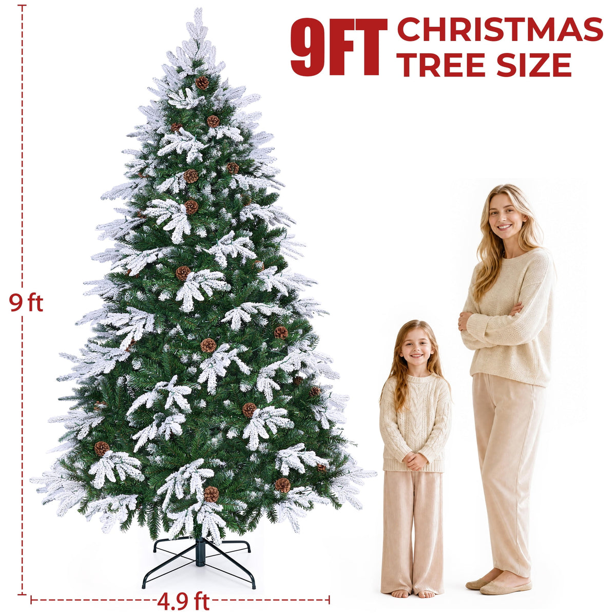 Firstness 6ft Artificial Christmas Tree with 1000 Branches and 250 LED Lights, Pre-Lit Flocked Xmas Tree,11 Lighting Modes,Pine Cones