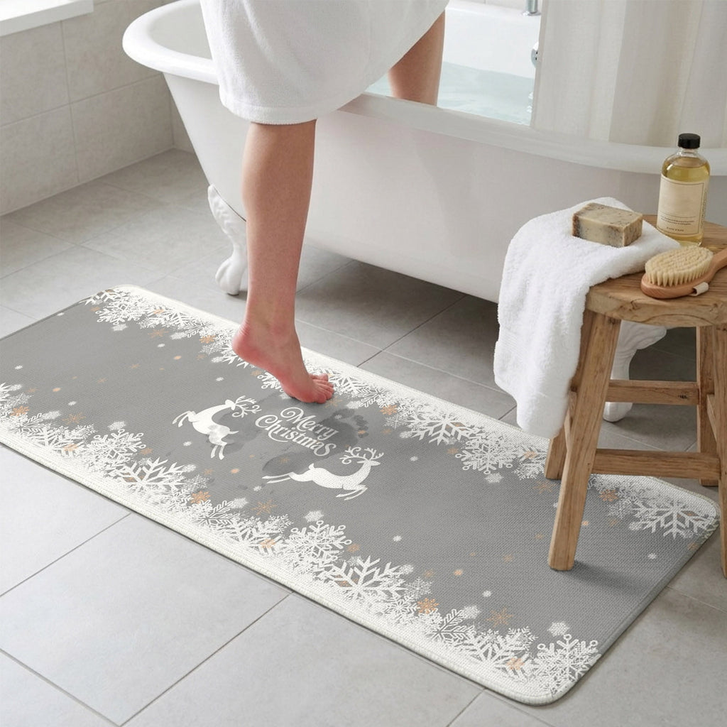 Black Christmas Washable Area Rugs for Living Room Bedroom, Large Non Slip Indoor Floor Carpet Absorbent Low Pile Elk Xmas Snowflake Winter Deer Door Mat Rugs for Bathroom Entryway 47.2"x63"