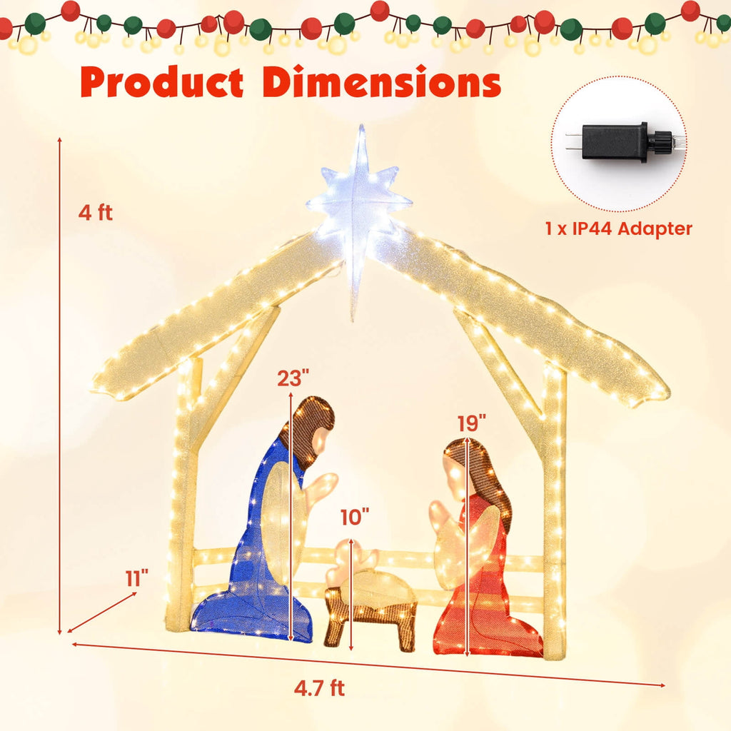 Costway 4 Ft Lighted Nativity Scene with 272 Warm & Cold White LED Lights, Ground Stakes