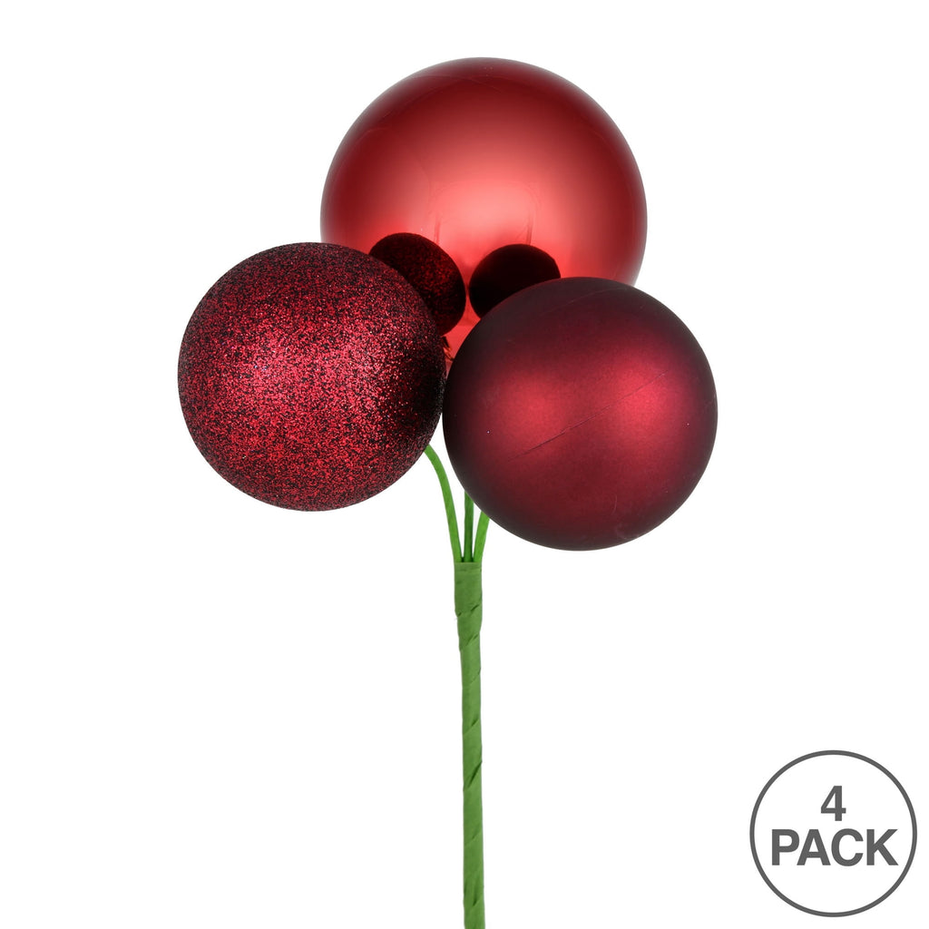 Vickerman 18" Coral Ball Ornament Christmas Pick, 4 per set
