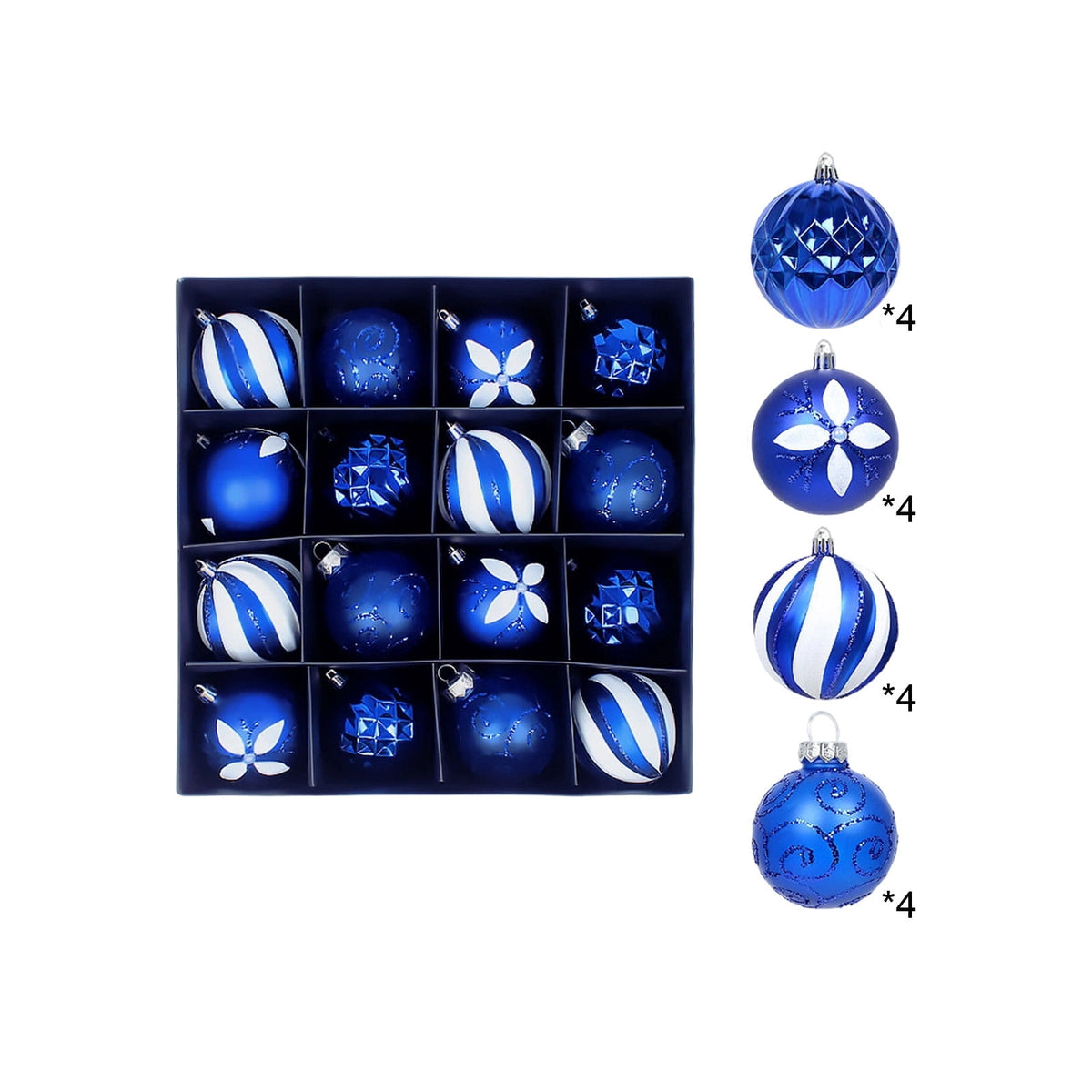 Gaecuw 16 Pack Blue Painted Odd Shaped Christmas Baubles, Luxury Style Ornaments Set for Xmas Tree Wreath Mantel REFINEMENT Decor