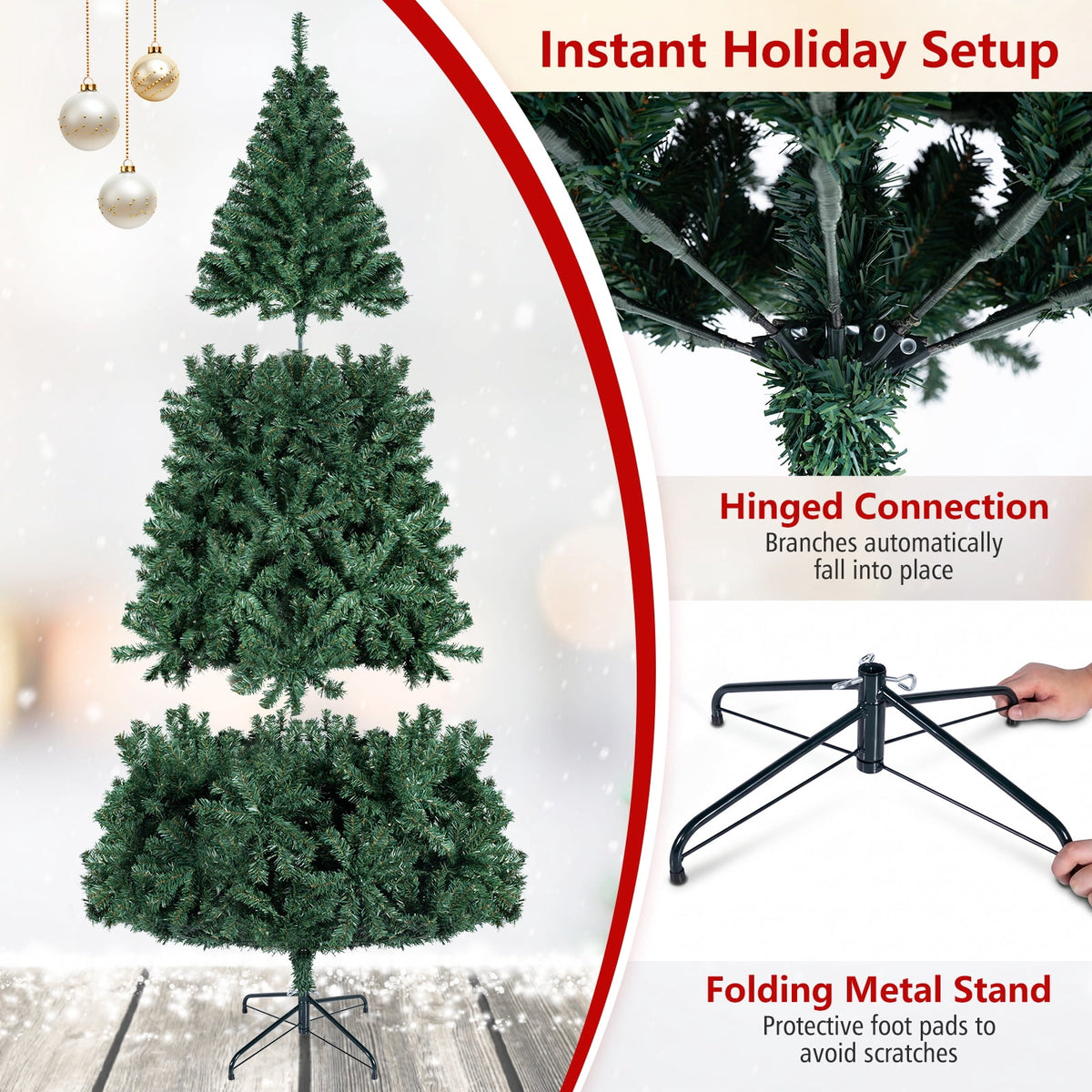 Costway 8Ft Pre-Lit Artificial Christmas Tree Hinged 750 LED Lights