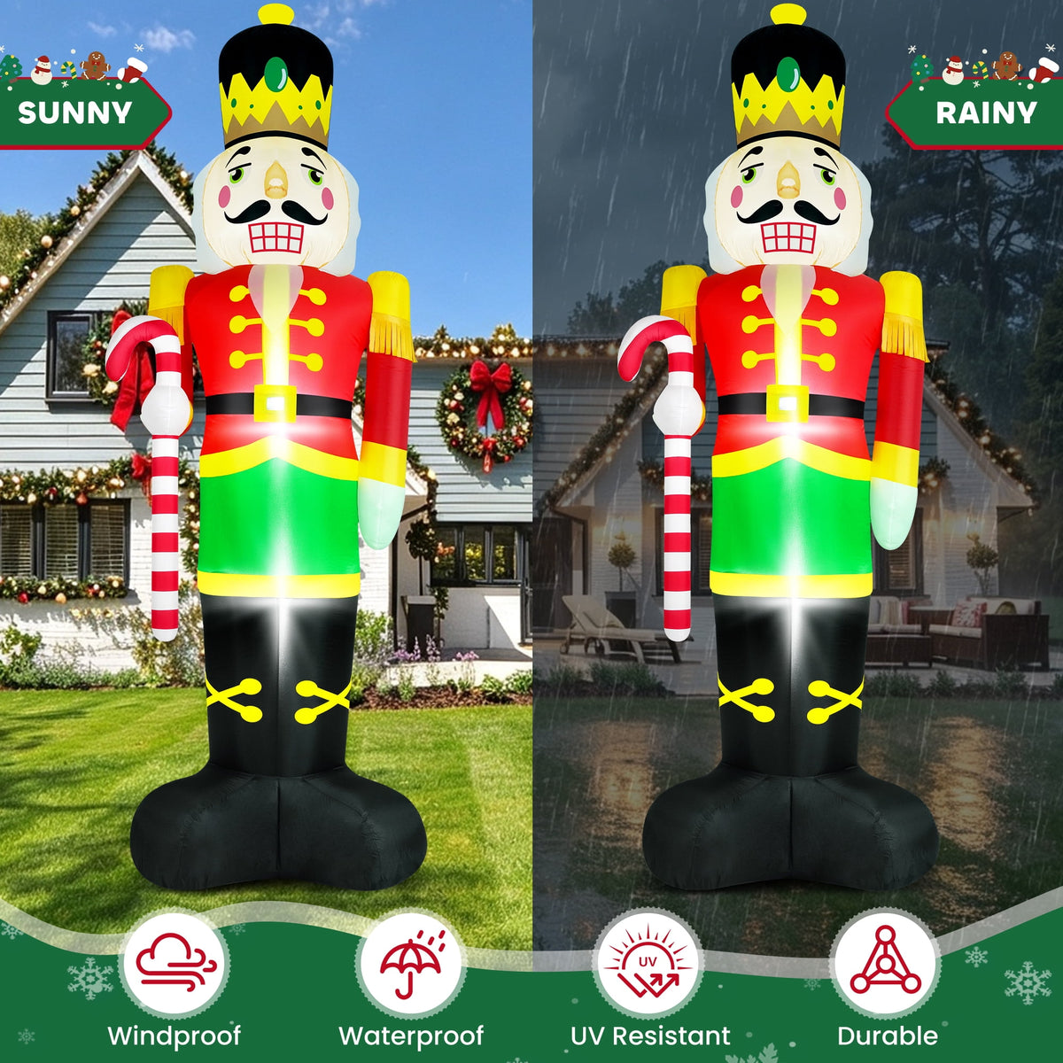 Yexmas 12FT Christmas Inflatable Nutcracker Soldier, Blow Up Yard Xmas Decor with LED Light&Candy Cane for Holiday Party Lawn Garden Outdoor Decor