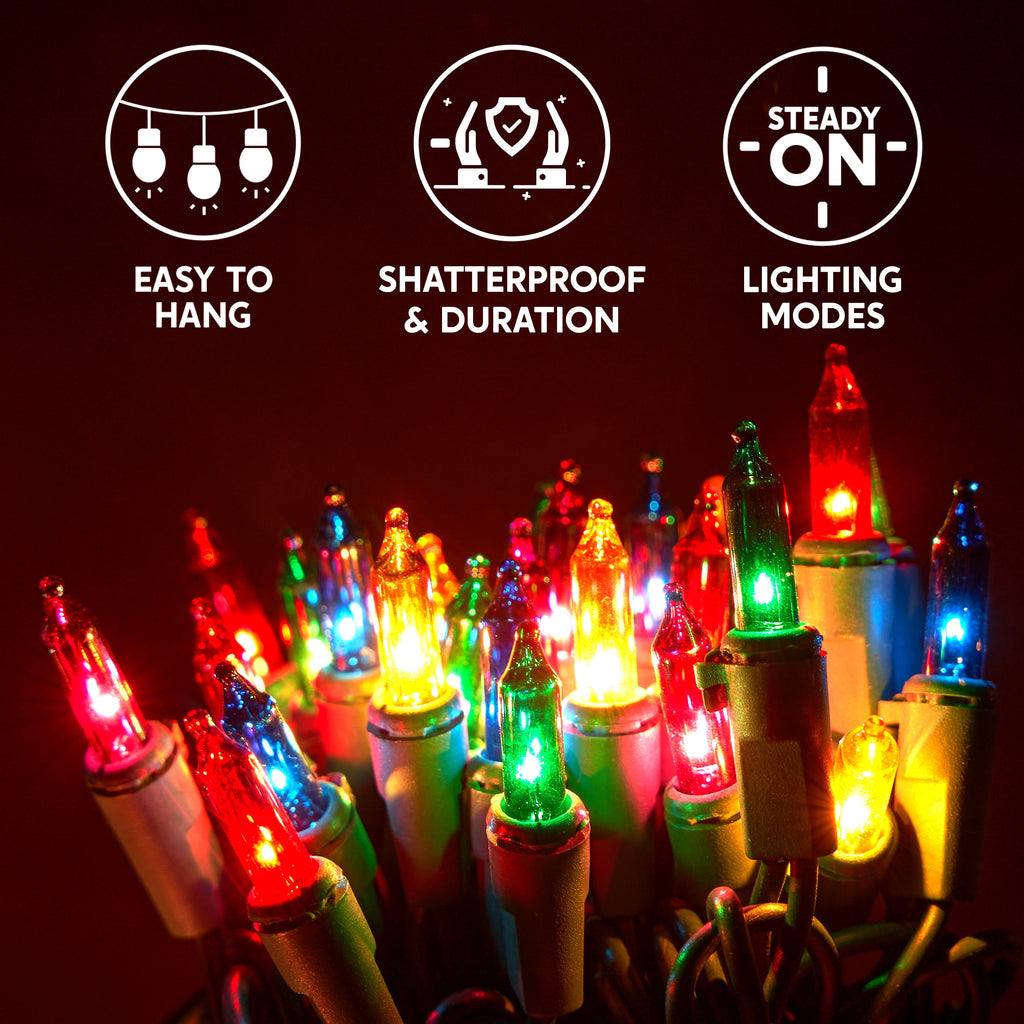 Joyfy Multicolor Christmas Lights,21.4ft 100 Count Multicolor Christmas String Lights,Connectable Green Wire Xmas Tree Lights for Indoor Outdoor Christmas Decorations Holiday Party Decor