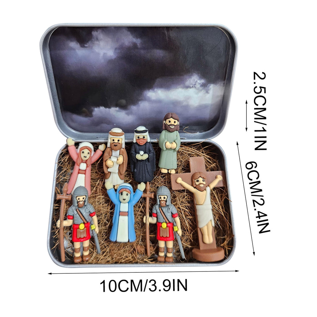 Mini Christmas Nativity Set in Tin Box | Christmas Decor Gift for Family | Portable Pocket Nativity Scene, Christmas Indoor Table Decoration