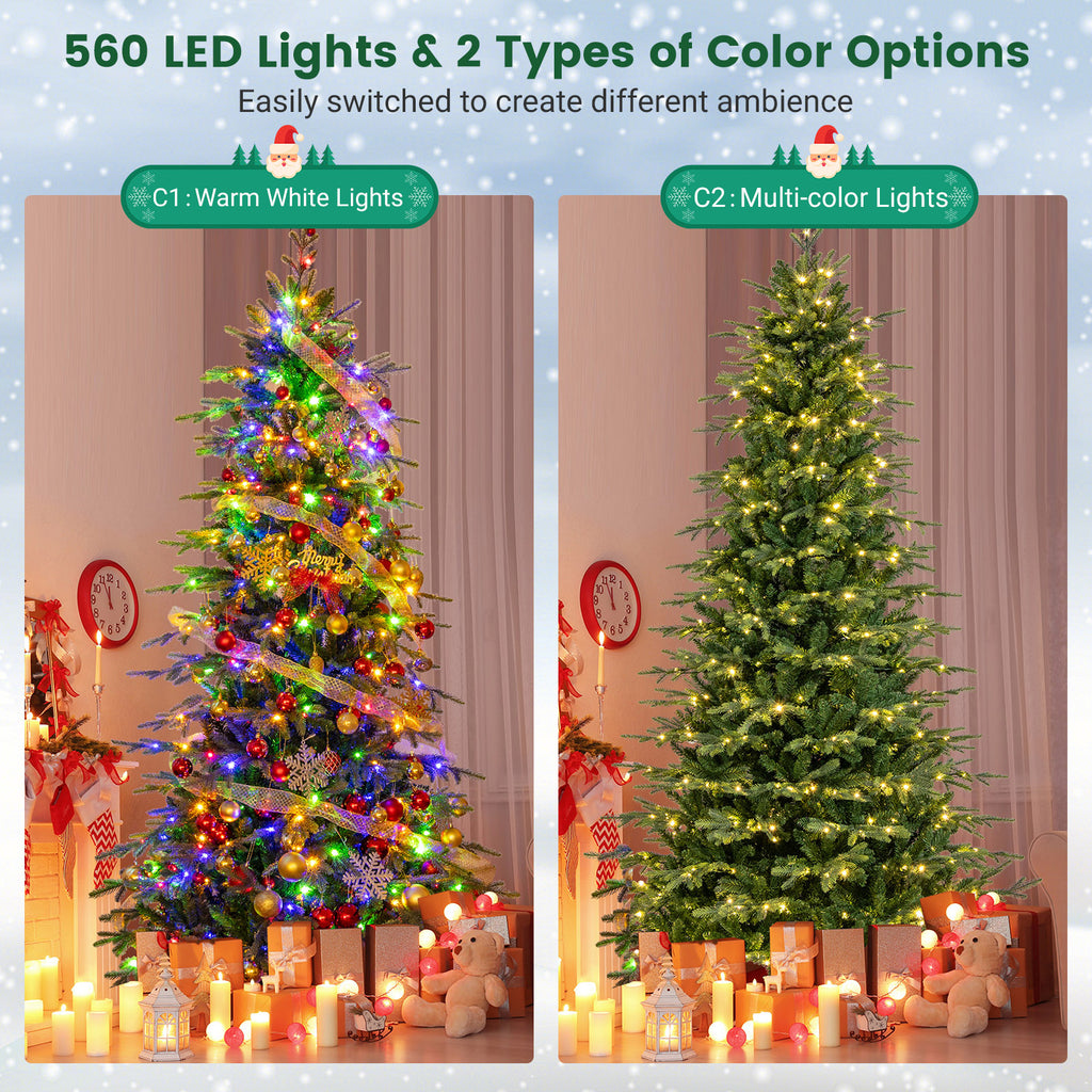 Topbuy 9 FT Pre-lit Artificial Christmas Tree Hinged Xmas Tree with 1770 Branch Tips 560 Multicolored & Warm White LED Lights