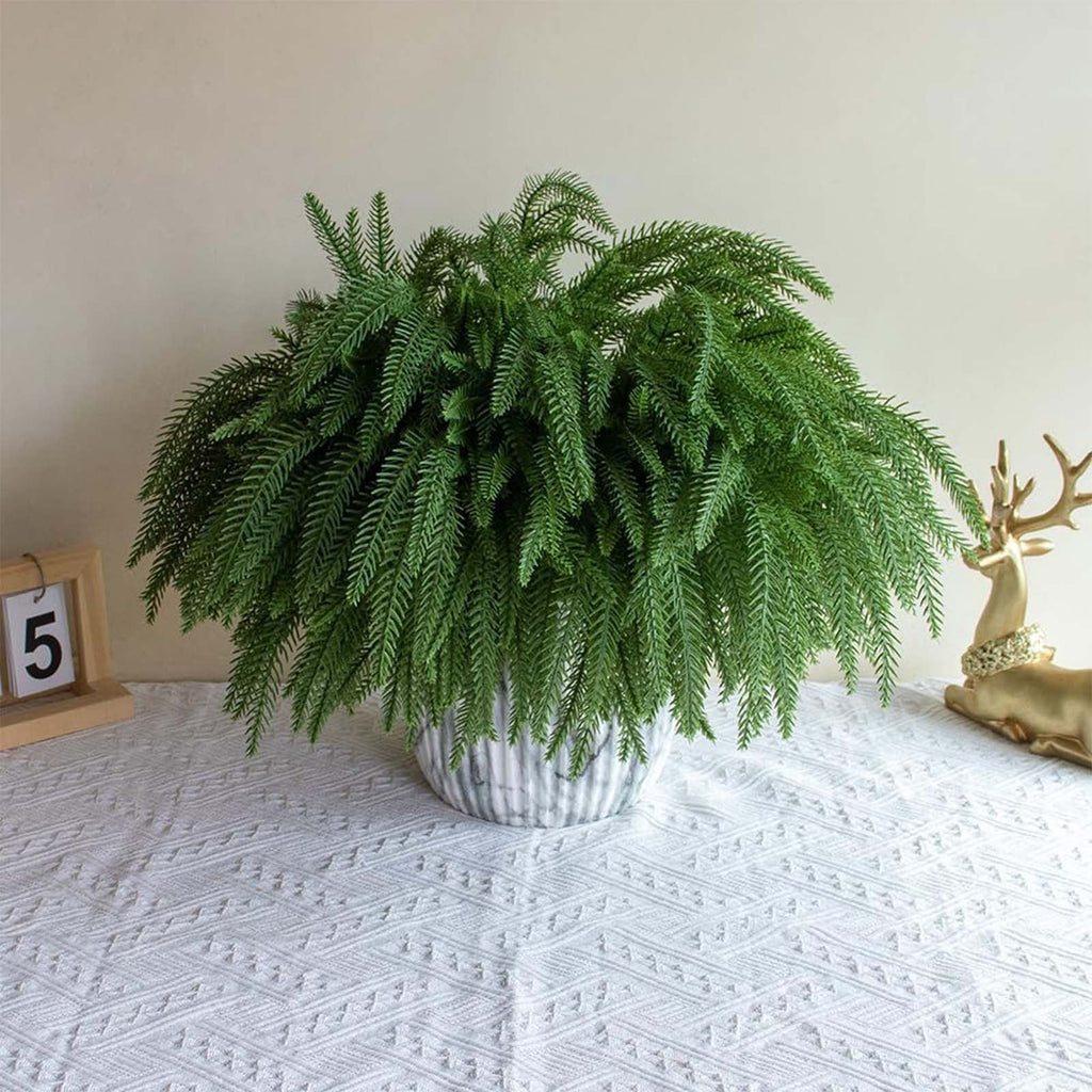 USPEED 18 Inch Real Touch Artificial Norfolk Pine Branches, Faux Cedar Pine Stem Fake Greenery Pine Picks for Vase DIY Garland Wreath Home Decoration - 6Pcs