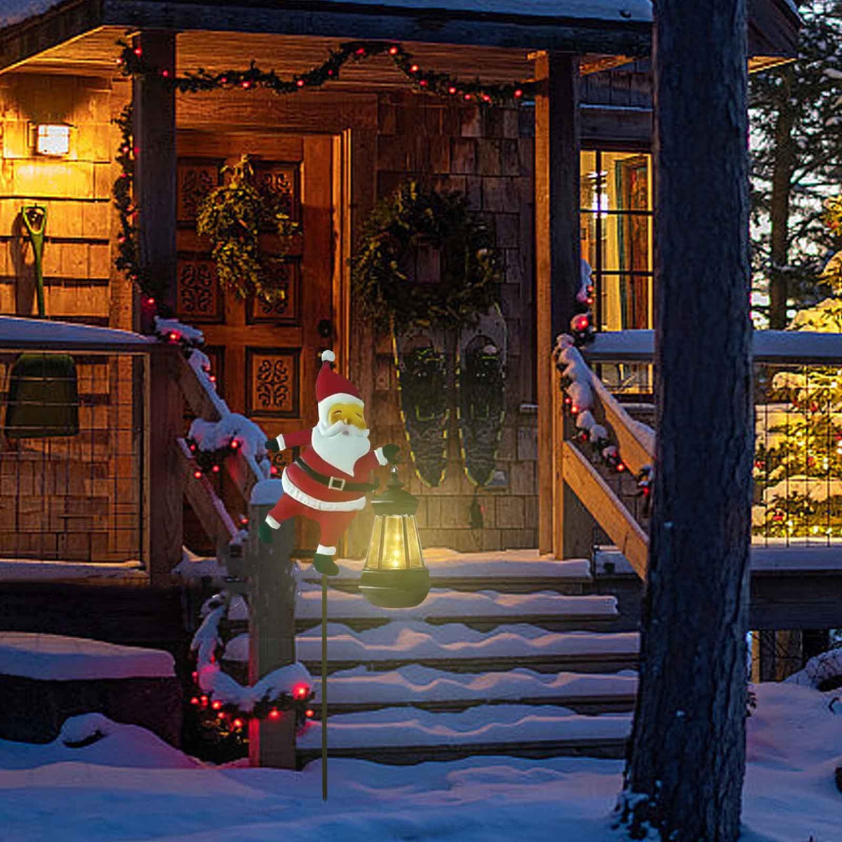 DAMAI Solar Garden Light in The Shape of Santa Claus, IP65 Christmas Solar Kettle Lights with LED Light, Vintage Waterproof Outdoor Lantern Xmas Yard Decor Lamp for Pathway Patio