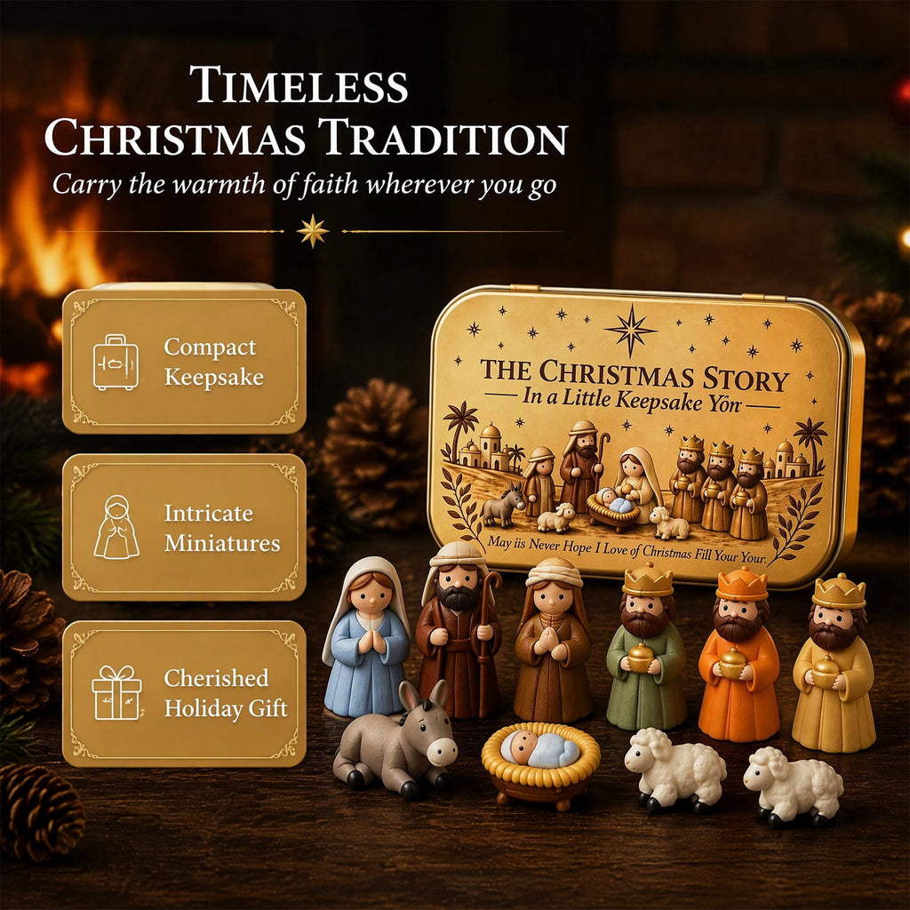 Mini Christmas Nativity Scene Set in a Tin Box Pocket Size Religious Catholic Jesus Holiday Desktop Ornament Decor Keepsake Stocking Stuffer Gifts
