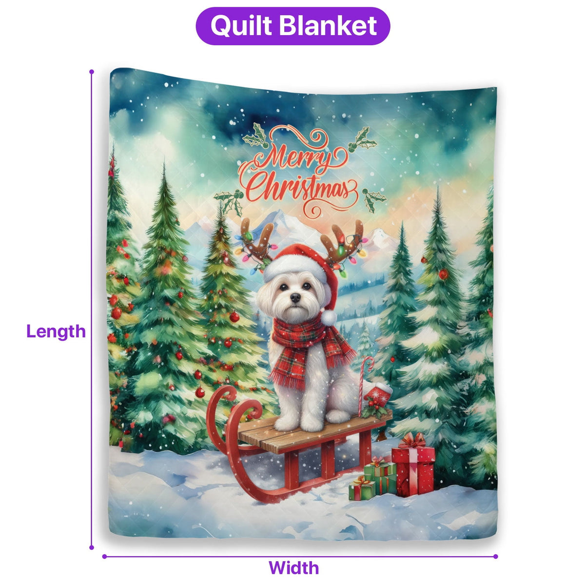 Merry Christmas Santa Reindeer Antlers French Bulldog Sleigh Xmas Winter Holiday Quilt Bedding Set Dog Lover Gifts 1 Blanket Bed Cover 2 Pillowcases - 00023