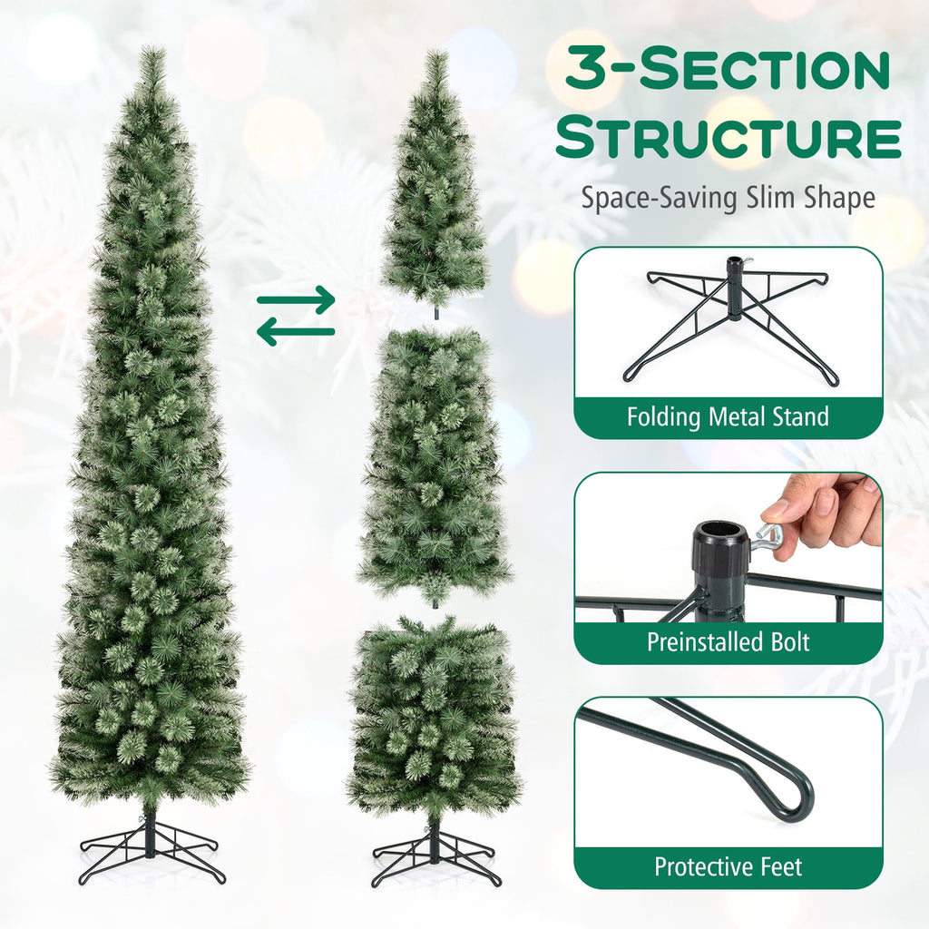 Costway 7 FT Pre-Lit Pencil Artificial Christmas Tree with 150 LED Warm White Lights,8 Modes
