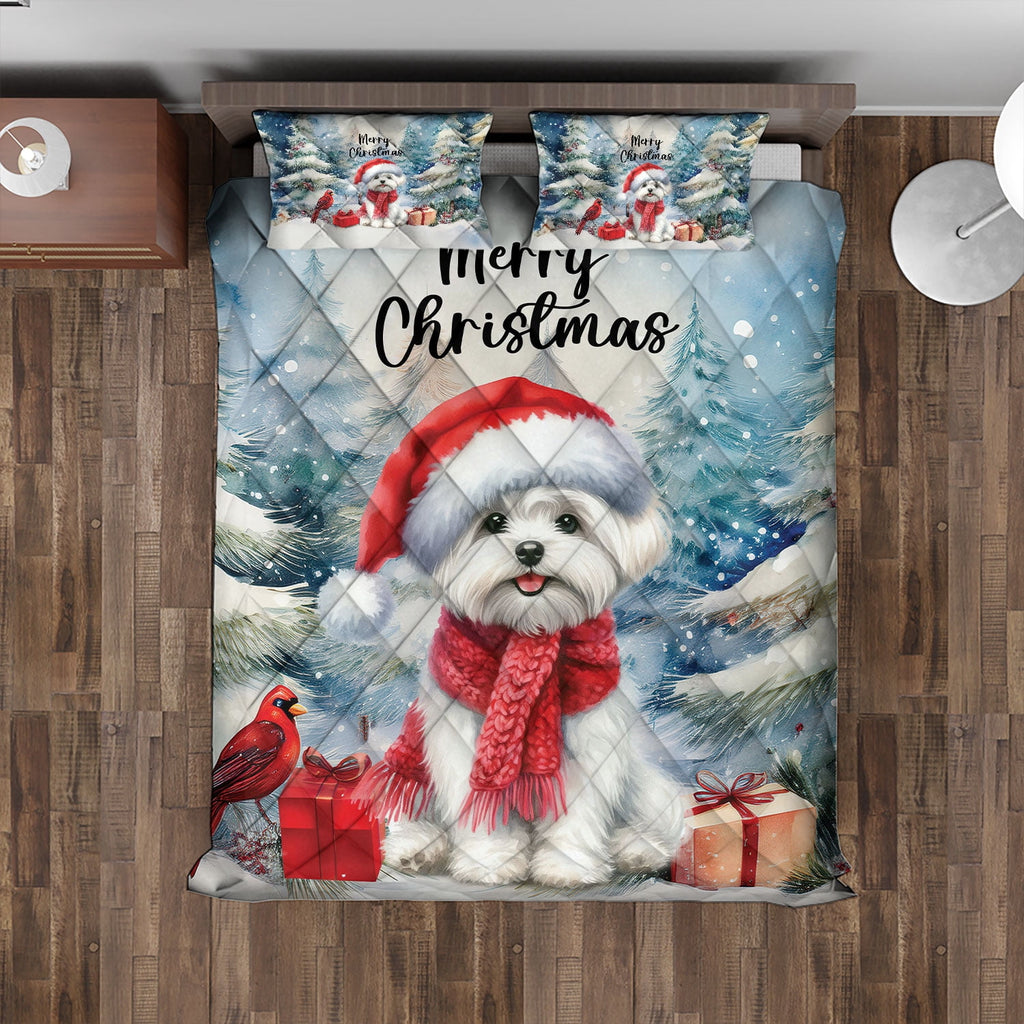 Merry Christmas French Bulldog Enjoys Woofmas Winter Xmas Holiday Quilt Bedding Set Dog Lover Gifts 1 Blanket Bed Cover 2 Pillowcases - 02022