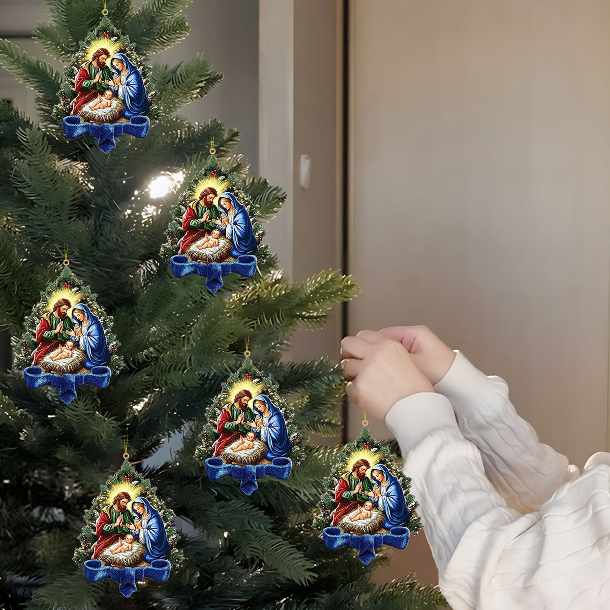 Xuniizn Nativity Ornaments, Christmas Nativity Scene Ornaments Acrylic Christmas Tree Decorations for Xmas Tree, Home, Office, Hanging Ornament, Religious Gifts, Party Decor, Christmas Decorations