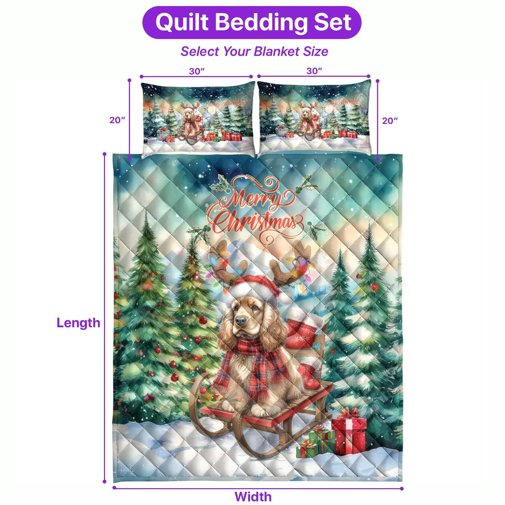 Merry Christmas Santa Reindeer Antlers French Bulldog Sleigh Xmas Winter Holiday Quilt Bedding Set Dog Lover Gifts 1 Blanket Bed Cover 2 Pillowcases - 00023