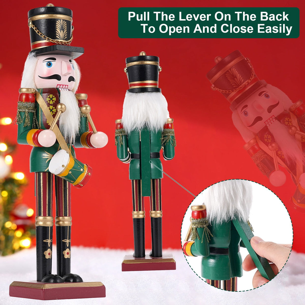 TJT 4Pc Nutcracker Decorations Set, Wooden Nutcracker Soldier Christmas Ornaments Collectible Festive Xmas Figures Decor Gift Indoor, 12'' Green Red