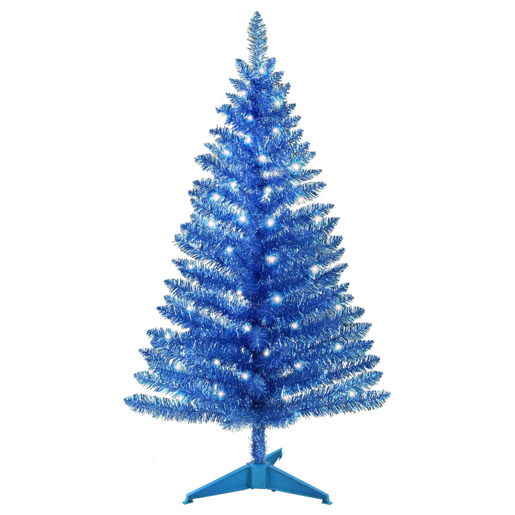 Bringstar 4FT Silver Artificial Christmas Tree with 50 String Lights, Mini Tinsel Tree, Not Pre-Lit, for Halloween & Holiday Home & Office Décor