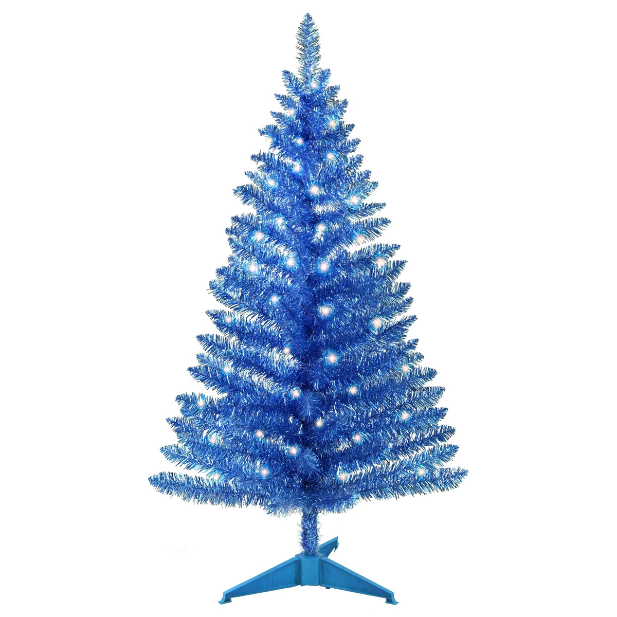 Bringstar 4FT Silver Artificial Christmas Tree with 50 String Lights, Mini Tinsel Tree, Not Pre-Lit, for Halloween & Holiday Home & Office Décor
