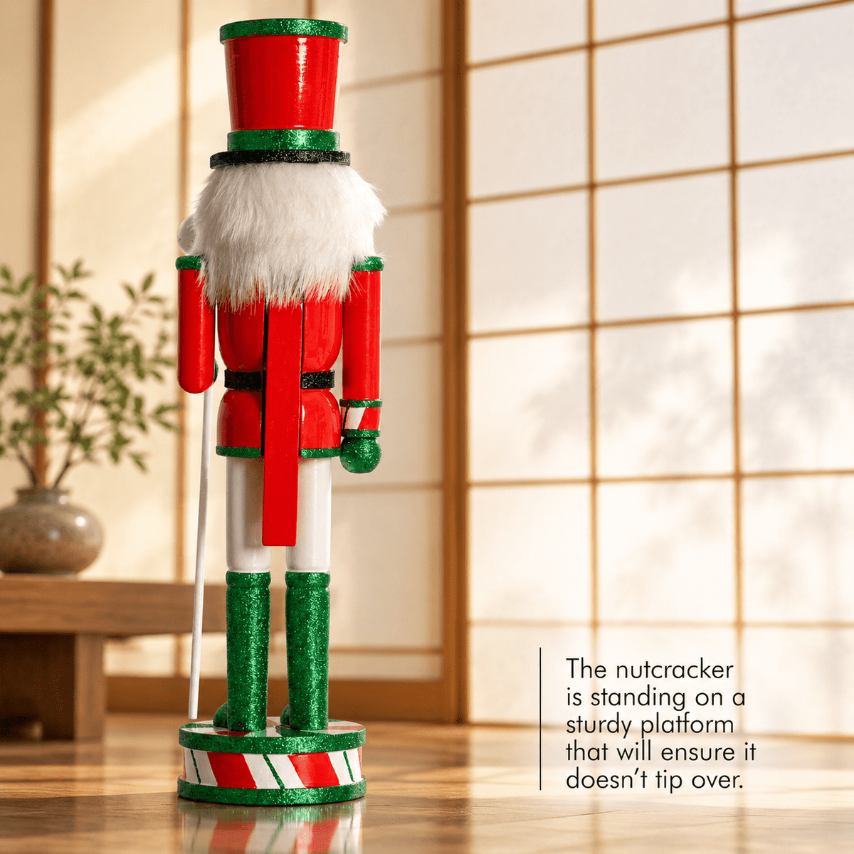 15 Inch Wooden Peppermint Christmas Nutcracker Soldier Decoration