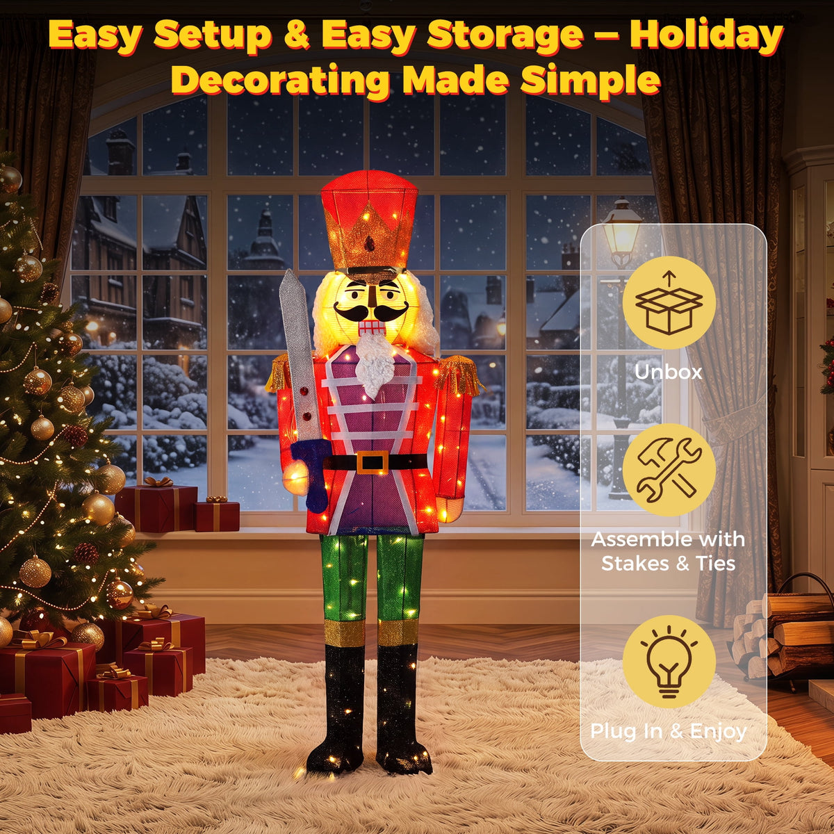 FOOWIN 5 FT 2-Pack Lighted Christmas Nutcracker Soldier Decorations, Indoor & Outdoor Christmas Yard Lawn Decor，Sword