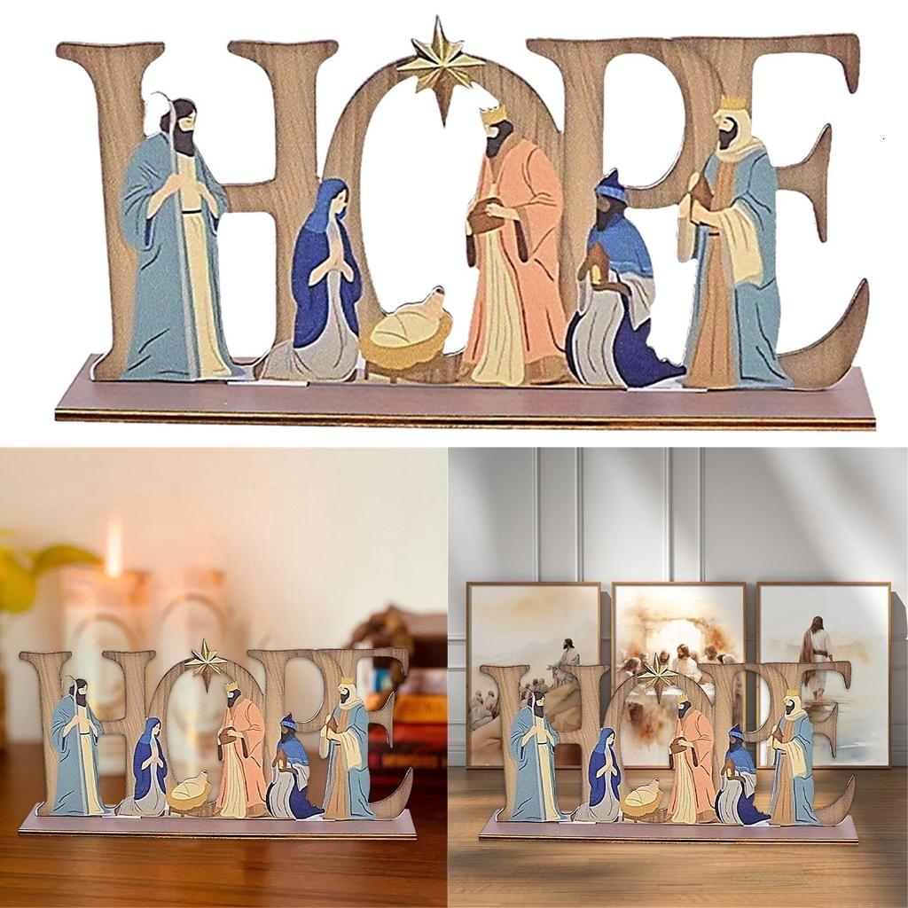 Rvaymup Artistic Nativity Figurine Collection Durability Wood Nativity Scene Display