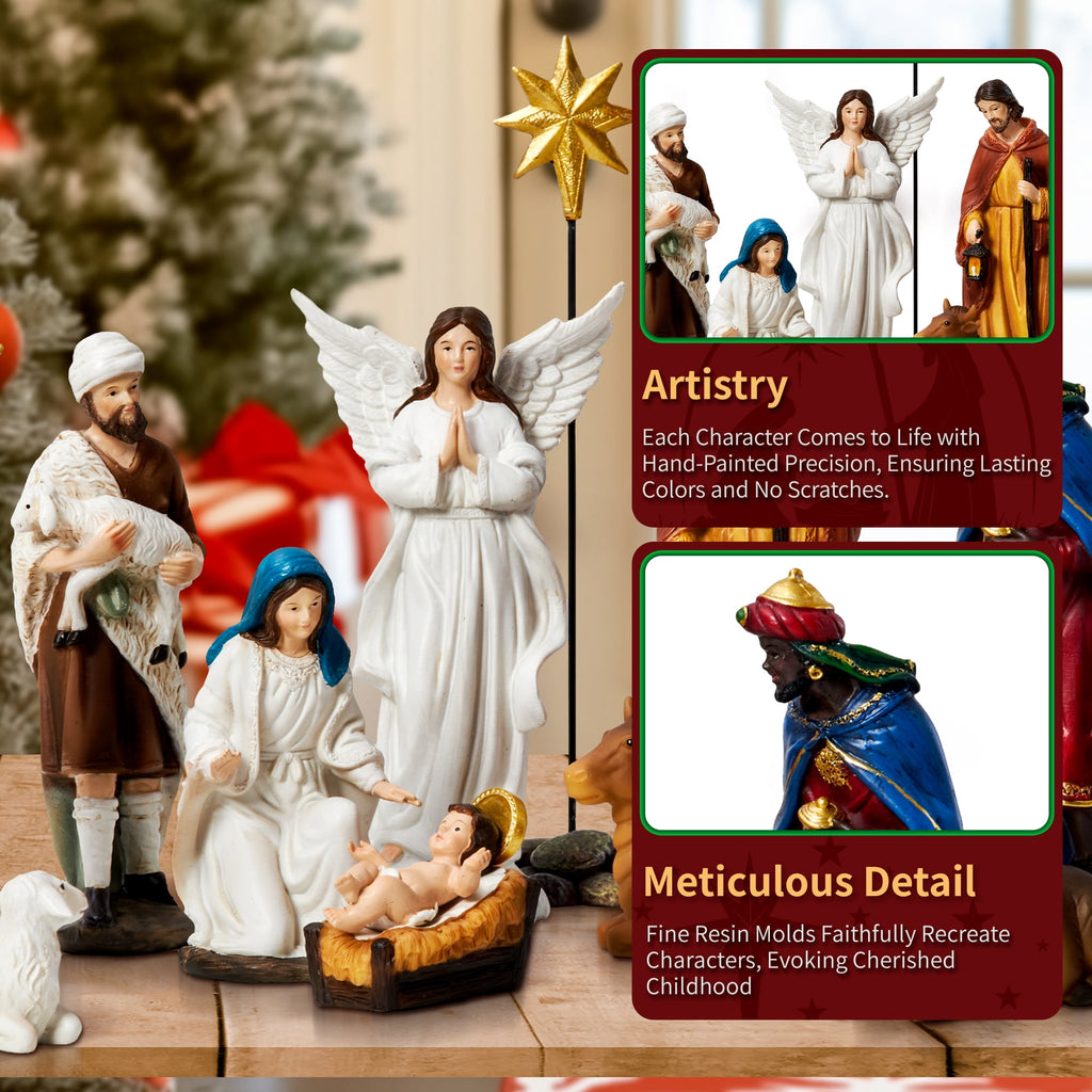 KUETH Indoor Nativity Set Christmas Nativity Scene Holiday Family Gift Religious Decorations 13 Pieces 7 inch
