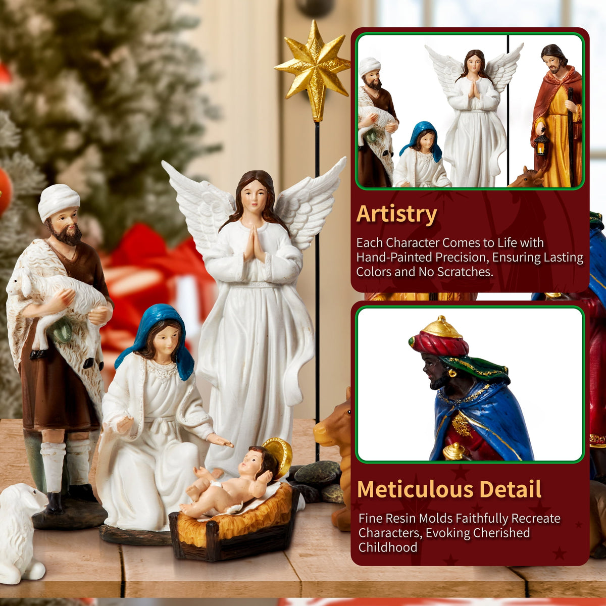 KUETH Indoor Nativity Set Christmas Nativity Scene Holiday Family Gift Religious Decorations 13 Pieces 7 inch