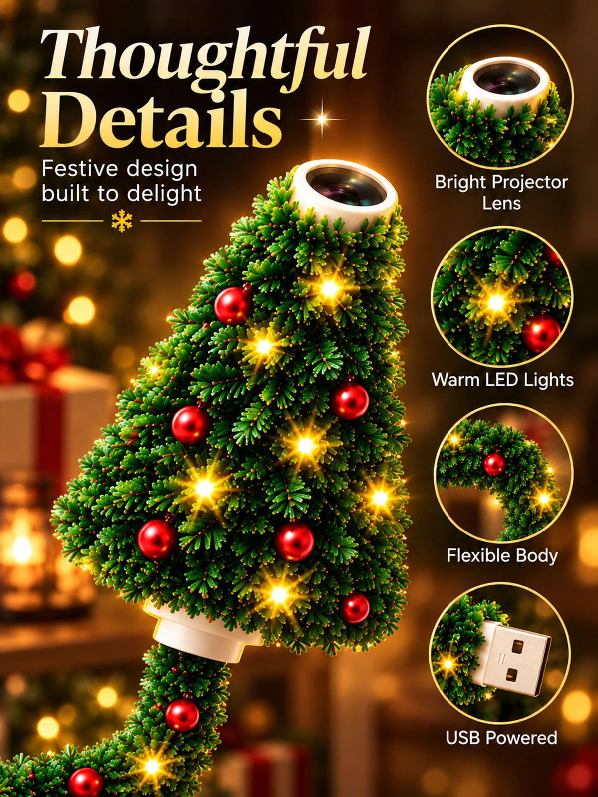 Plug and Play HD Christmas Projector, Christmas Projector Indoor, Holiday Projector Light, Plug and Play Holiday Projector Indoor Christmas Decorations for Home, Wall and Party