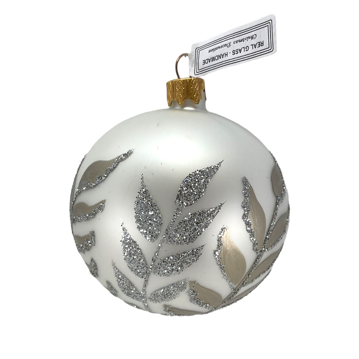 3 Inch Silver and Gold Leaves Glass Christmas Ball Ornaments 12 Piece Set